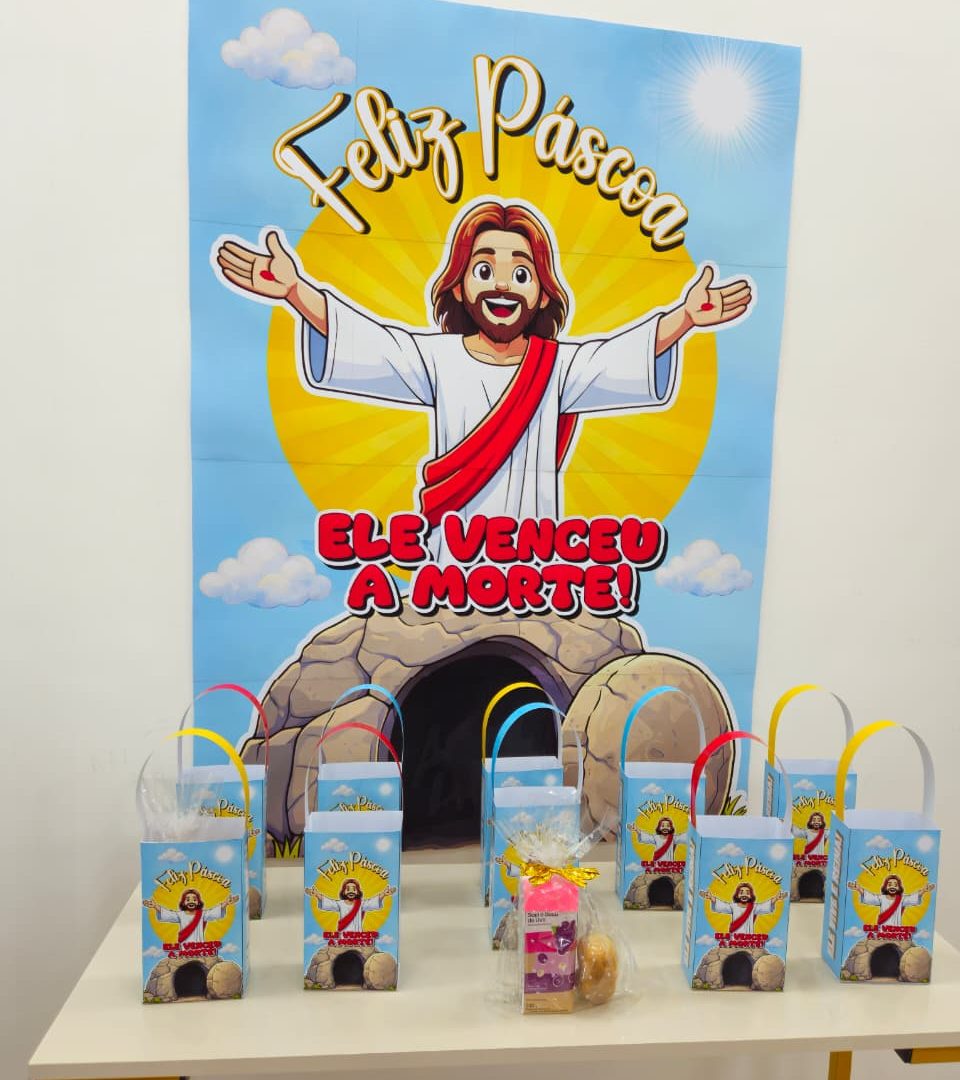 CARTAZ E SACOLINHA DE PÁSCOA - ELE VENCEU A MORTE