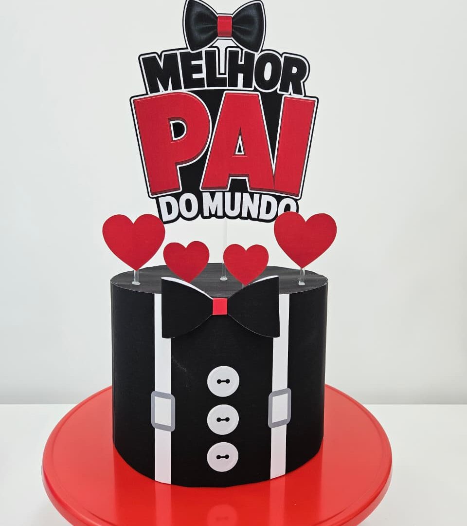 BOLO FAKE + TOPPER - MELHOR PAI DO MUNDO (PRETO)