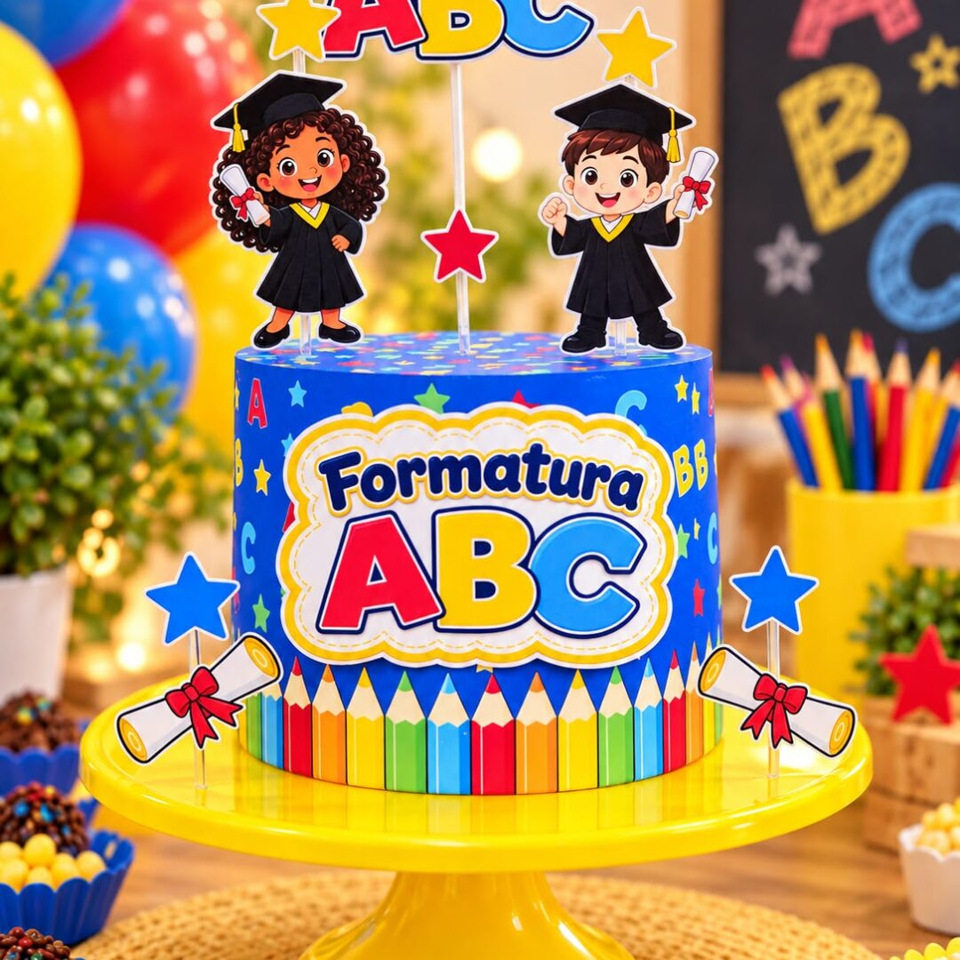 BOLO FAKE + TOPPER FORMATURA ABC